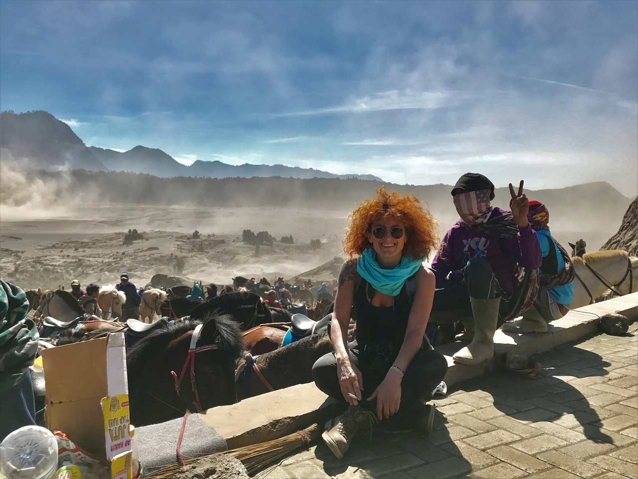curly nomad asia indonesia java bromo volcano woman mountain photo